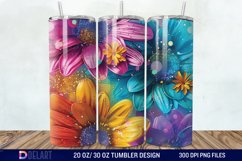 3D Rainbow vibrant glitter Floral Tumbler Wrap Product Image 1