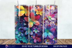 3D Rainbow vibrant glitter Floral Tumbler Wrap Product Image 1