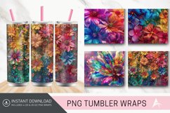 3D Rainbow vibrant glitter Floral Tumbler wrap Product Image 1