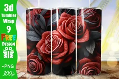 3D Red Black Roses Floral Sublimation Tumbler Wrap