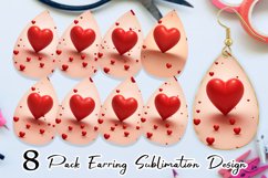 3D Red Heart Earring teardrop sublimation design Product Image 1