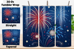 3D fireworks design, patriotic explosion wrap, seamless tumbler design, 3D stars stripes, red white blue, 20oz skinny tumbler, tapered straight design, 3D patriotic theme, independence day wrap, 3D celebration design
