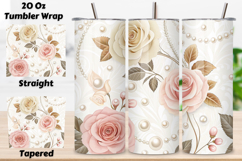 rose pearl design, elegant floral wrap, 3d rose pearls, watercolor pearl design, 20oz skinny tumbler, tapered tumbler wrap, straight tumbler design, elegant rose art, seamless 3d design,   seamless rose pearl tumbler, elegant floral tumbler wrap