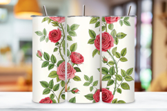 3d rose leaves, watercolor vine design, 20oz skinny tumbler, tapered tumbler wrap, straight tumbler design, cascading rose art, seamless 3d design, seamless rose vine tumbler, cascading floral tumbler wrap, 3d rose leaves design