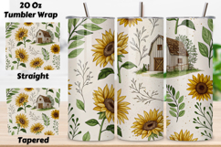 seamless tumbler wrap, rustic sunflower design, farmhouse floral wrap, watercolor greenery design, 20oz skinny tumbler, tapered tumbler wrap, straight tumbler design, farmhouse sunflower art, seamless rustic design, sunflower watercolor wrap