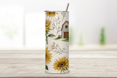 seamless tumbler wrap, rustic sunflower design, farmhouse floral wrap, watercolor greenery design, 20oz skinny tumbler, tapered tumbler wrap, straight tumbler design, farmhouse sunflower art, seamless rustic design, sunflower watercolor wrap