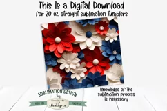 3D Patriotic Flowers Seamless 20 oz Tumbler Sublimation Wrap Product Image 3
