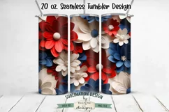 3D Patriotic Flowers Seamless 20 oz Tumbler Sublimation Wrap Product Image 1