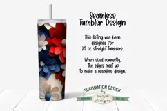 3D Patriotic Flowers Seamless 20 oz Tumbler Sublimation Wrap Product Image 2