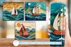 3D Sailboat on Ocean Paper Quill Tumbler Wrap Sublimation Product Image 1