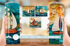 3D Sailboat on Ocean Paper Quill Tumbler Wrap Sublimation Product Image 2