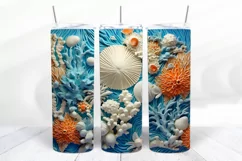 3D Seashell 20 oz Skinny Tumbler Wrap Sublimation Design