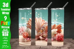 3D Seashells Beach 20oz Skinny Tumbler Sublimation Design, 3d Tumbler Wrap | 3d Paper Craft Tumbler Wrap PNG | Full Wrap Design | 20oz Tumbler Wraps, 3D beach and Seashells 20 oz Skinny Tumbler Sublimation Design, Digital Download PNG, Straight Tumbler Wr
