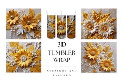 20oz 3D White and Gold Flower Tumbler Wrap Sublimation Product Image 1