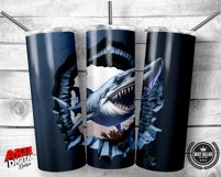 3D Cracked Wall Shark Beach tumbler 20 oz Skinny Tumbler Product Image 3
