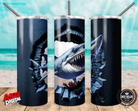 3D Cracked Wall Shark Beach tumbler 20 oz Skinny Tumbler Product Image 2