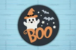 Boo Cute Ghost door hanger SVG, 3D Happy Halloween sign SVG Product Image 4