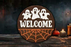 Spooky Welcome Ghost door hanger SVG, 3D Halloween sign SVG Product Image 1