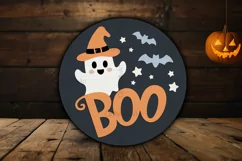 Boo Cute Ghost door hanger SVG, 3D Happy Halloween sign SVG Product Image 1