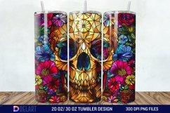 3D Skull Flowers Stained Glass Tumbler Wrap Product Image 1