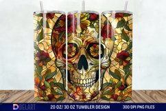 3D Skull Flowers Stained Glass Tumbler Wrap Product Image 1