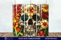3D Skull Flowers Stained Glass Tumbler Wrap Product Image 1