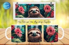 3D Sloth Floral 11, 12 &amp; 15 Oz Mug Sublimation Product Image 1