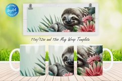 3D Sloth Floral 11, 12 &amp; 15 Oz Mug Sublimation Product Image 1