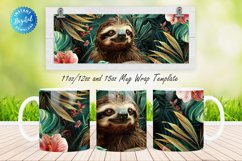 3D Sloth Floral 11, 12 &amp; 15 Oz Mug Sublimation Product Image 1