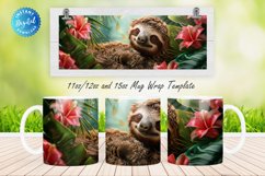 3D Sloth Floral 11, 12 &amp; 15 Oz Mug Sublimation Product Image 1