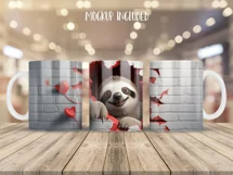 3d Sloth Mug Wrap Sublimation Designs, 3d Mug, Sloth Png