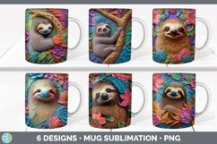Bundle of six 3D Sloths Mug Wrap designs.