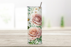 seamless spring birthday tumbler, floral tumbler wrap design, pastel rose daisy arrangement, birthday flower tumbler wrap, 20oz skinny tumbler wrap, tapered seamless tumbler design, straight tumbler wrap png, spring rose watercolor design, seamless floral