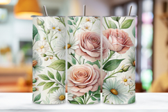 seamless spring birthday tumbler, floral tumbler wrap design, pastel rose daisy arrangement, birthday flower tumbler wrap, 20oz skinny tumbler wrap, tapered seamless tumbler design, straight tumbler wrap png, spring rose watercolor design, seamless floral