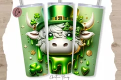 3D St Patricks Highland Cow Tumbler Wrap PNG Product Image 1