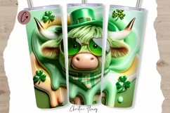 3D St Patricks Highland Cow Tumbler Wrap PNG Product Image 1