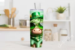 3D St Patricks Highland Cow Tumbler Wrap PNG Product Image 2
