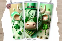 3D Highland Cow St Patricks Tumbler Wrap PNG Product Image 1