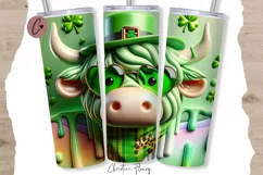3D St Patricks Day Highland Cow Tumbler Wrap PNG Product Image 1