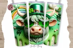 3D St Patricks Highland Cow Tumbler Wrap PNG Product Image 1