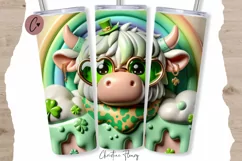 3D St Patricks Day Highland Cow Tumbler Wrap PNG Product Image 1
