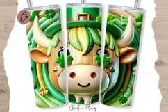 3D St Patricks Day Highland Cow Tumbler Wrap PNG Product Image 1