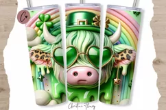 3D Highland Cow St Patricks Tumbler Wrap PNG Product Image 1