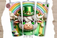 3D St Patricks Day Highland Cow Tumbler Wrap PNG Product Image 1