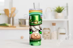 3D St Patricks Day Highland Cow Tumbler Wrap PNG Product Image 2
