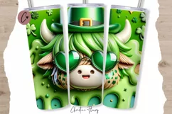 3D St Patricks Highland Cow Tumbler Wrap PNG Product Image 1