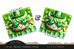 3D St Patricks Highland Cow Tumbler Wrap PNG Product Image 3