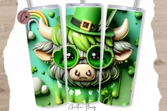 3D Highland Cow St Patricks Tumbler Wrap PNG Product Image 1