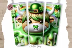 3D St Patricks Day Highland Cow Tumbler Wrap PNG Product Image 1