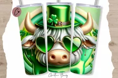 3D St Patricks Highland Cow Tumbler Wrap PNG Product Image 1